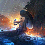 99px.ru аватар Коробочка Данбо / Danbo с бабочкой под зонтом в дождливую погоду, by Martina Stipan