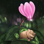 99px.ru аватар Мышка спит в зеленом листе под розовым цветком, цифровая художница Veronica Minozzi