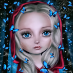 99px.ru аватар Девочка в красном капюшоне с огромными голубыми глазами в окружении бабочек на фоне природы. Photo manipulation Margo Fly