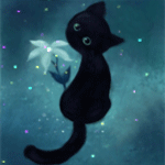 99px.ru аватар Черный котенок сидит возле волшебного цветка