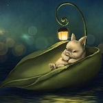 Аватар Кролик спит в лодочке-листочке с фонарем, by Veronica Minozzi