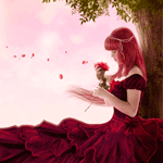 99px.ru аватар Девушка в красном платье сидит под деревом с розой