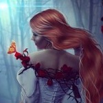 99px.ru аватар Девушка с длинными волосами стоит к нам спиной и смотрит на бабочку, by jiajenn
