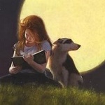 99px.ru аватар Девочка с собакой рядом сидит в траве, ву Jimmy Lawlor