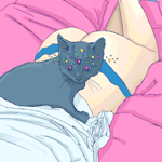 Аватар Черный трехглазый котенок сидит на спине у девушки, by PHAZED