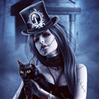 99px.ru аватар Девушка с готическим макияжем ночью держит в руках черную кошку