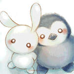 99px.ru аватар Кролик и пингвин держат в лапках горшок с распустившимся цветком (Thank you!), by IngridTan