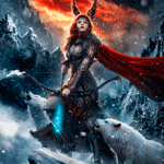 Аватар Девушка - воин с белыми волками