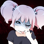 Аватар Чинацу Йошикава / Chinatsu Yoshikawa из аниме Лилии на ветру / Yuru Yuri / Легкое Юри с черепами в прическе скорчила жуткую гримасу