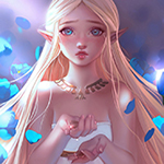 Аватар Эльфийка протягивает руки, чтобы поймать голубые лепестки, by numyumy