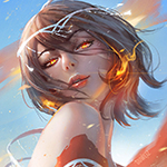 Аватар Девушка с огненными глазами и диадемой на голове, by guweiz