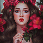 99px.ru аватар Девушка держится за красный цветок лилии, by serafleur