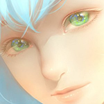 99px.ru аватар Приближенное лицо с зелеными глазами и голубыми волосами