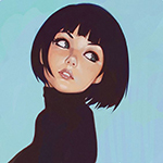 Аватар Девушка в черном свитере с короткими волосами, by Ilya Kuvshinov