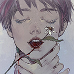 99px.ru аватар Парень держится за шею руками, во рту у него цветок ромашки, by dark134