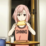 Аватар Йошино Кохару / Yoshino Koharu из аниме Квест Сакуры / Sakura Quest, кушает бутерброд