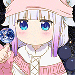 Аватар Канна Камуи / Kanna Kamui из аниме Дракон-горничная Кобаяши / Kobayashi-san Chi no Maid Dragon съедает миниатюру планеты