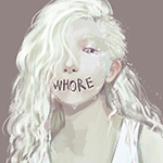 Аватар Белокурая девушка с надписью вместо губ (Whore)