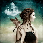 99px.ru аватар Девушка с птицей на плече на фоне здания