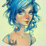 99px.ru аватар Девушка с голубыми волосами с ласточкой на теле, by dimary