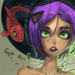 99px.ru аватар Девочка с фиолетовыми волосами и красной рыбой рядом
