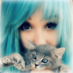 99px.ru аватар Девушка с голубыми волосами держит котенка