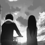 Аватар Хотаро Орэки / Houtarou Oreki с велосипедом и Эру Читанда / Eru Chitanda из аниме Хека / Hyouka идут по дороге