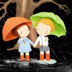99px.ru аватар Мальчик и девочка с зонтами стоят под дождем у дерева