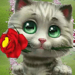 99px.ru аватар Зеленоглазый кот с розой и бабочкой на ней
