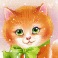 99px.ru аватар Рыжий котенок с зелеными глазами и бантиком на шее открывает и закрывает рот