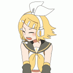 Аватар Вокалоид Кагамине Рин / Vocaloid Kagamine Rin на белом фоне мотает головой, by grimay