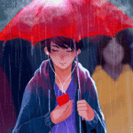 99px.ru аватар Мальчик с красным зонтом стоит под дождем
