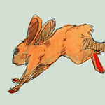 99px.ru аватар Бегущий рыжий кролик с красными лапами на сером фоне, by Sout
