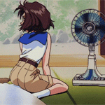 99px.ru аватар Мэгуми Морисато / Megumi Morisato из аниме Моя богиня! / Aa! Megami-sama, сидит на полу перед вентилятором