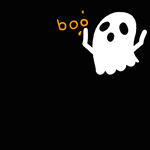 Аватар Белый призрак на черной фоне с оранжевым словом (boo / бу), by Cannibal-Muffin