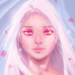 99px.ru аватар Белокурая девушка с розовыми глазами на фоне розовых лепестков, by Lany19