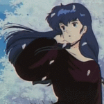 Аватар Kyoko Otonashi / Киоко Отонаси из аниме Доходный дом Иккоку / Maison Ikkoku с развевающимися волосами под падающими лепестками сакуры