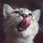 99px.ru аватар Облизывающийся серый котенок смотрит вверх