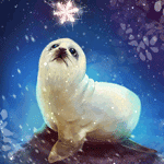 99px.ru аватар Маленький белый тюлень смотрит на сверкающую снежинку