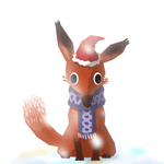 99px.ru аватар Лиса в шапочке и шарфике сидит под падающим снегом