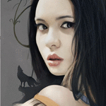 99px.ru аватар Портрет девушки на фоне силуэта волка, by Kalberoos