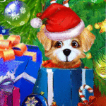 99px.ru аватар Щенок в новогодней шапке с подарками