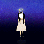 99px.ru аватар Девочка, одетая в белое платье, с маской кролика, закрывающей лицо, с нимбом над головой стоит на зеркальной поверхности на фоне космоса, by yoyothericecorpse