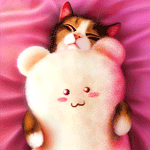 99px.ru аватар Кот с мягкой игрушкой спит на розовой ткани, by DamaskRose0503