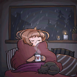 99px.ru аватар Девушка, закутанная в плед, с чашкой горячего чая и кошка, спящая на ней