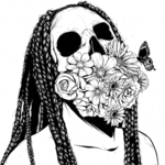 99px.ru аватар Девушка с головой черепа, с цветами, на которых сидит бабочка