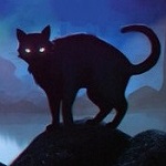 Аватар Силуэт черного кота на фоне ночного пейзажа