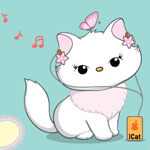 99px.ru аватар Белая кошечка слушает музыку плеера (ICat)