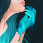 99px.ru аватар Девушка с бирюзовыми волосами держит руку в бирюзовой космической краске перед собой, by CosmosKitty