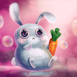 99px.ru аватар Серый плюшевый кролик с морковкой сидит в воде среди пузырьков, by Mig515